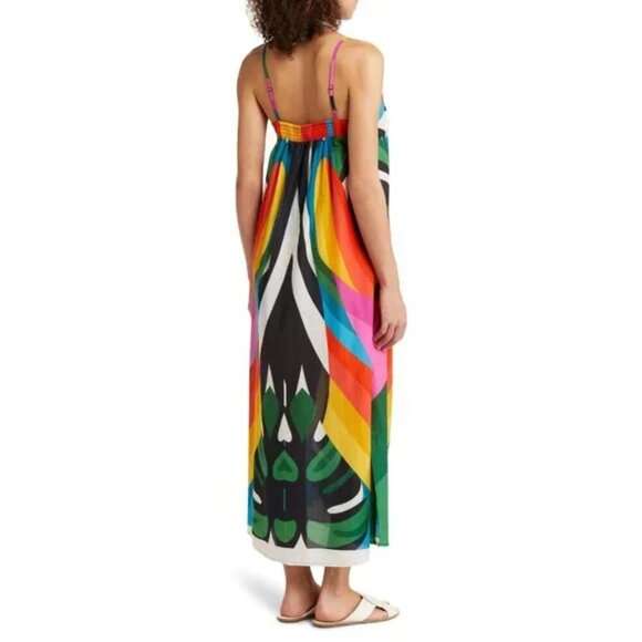 New Farm Rio Macaw Stripes Cotton Swim Beach Cover-Up Maxi Dress Medium NWT - Picture 5 of 10